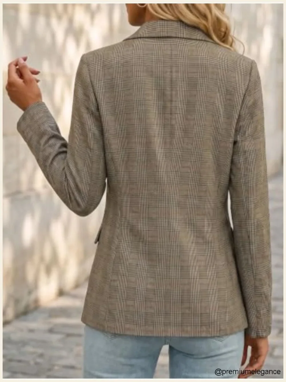 Womens Plaid Herringbone Blazer Business Casual Two Button Long Sleeve Suit